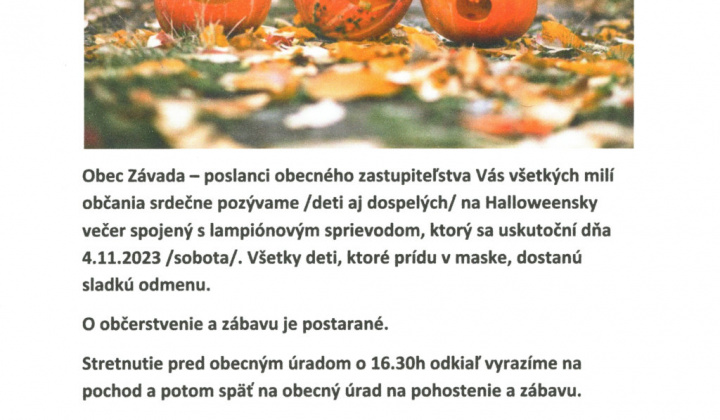 Kultúra / Pozvánka na Halloweensky večer a lampiónový sprievod 2023 - foto