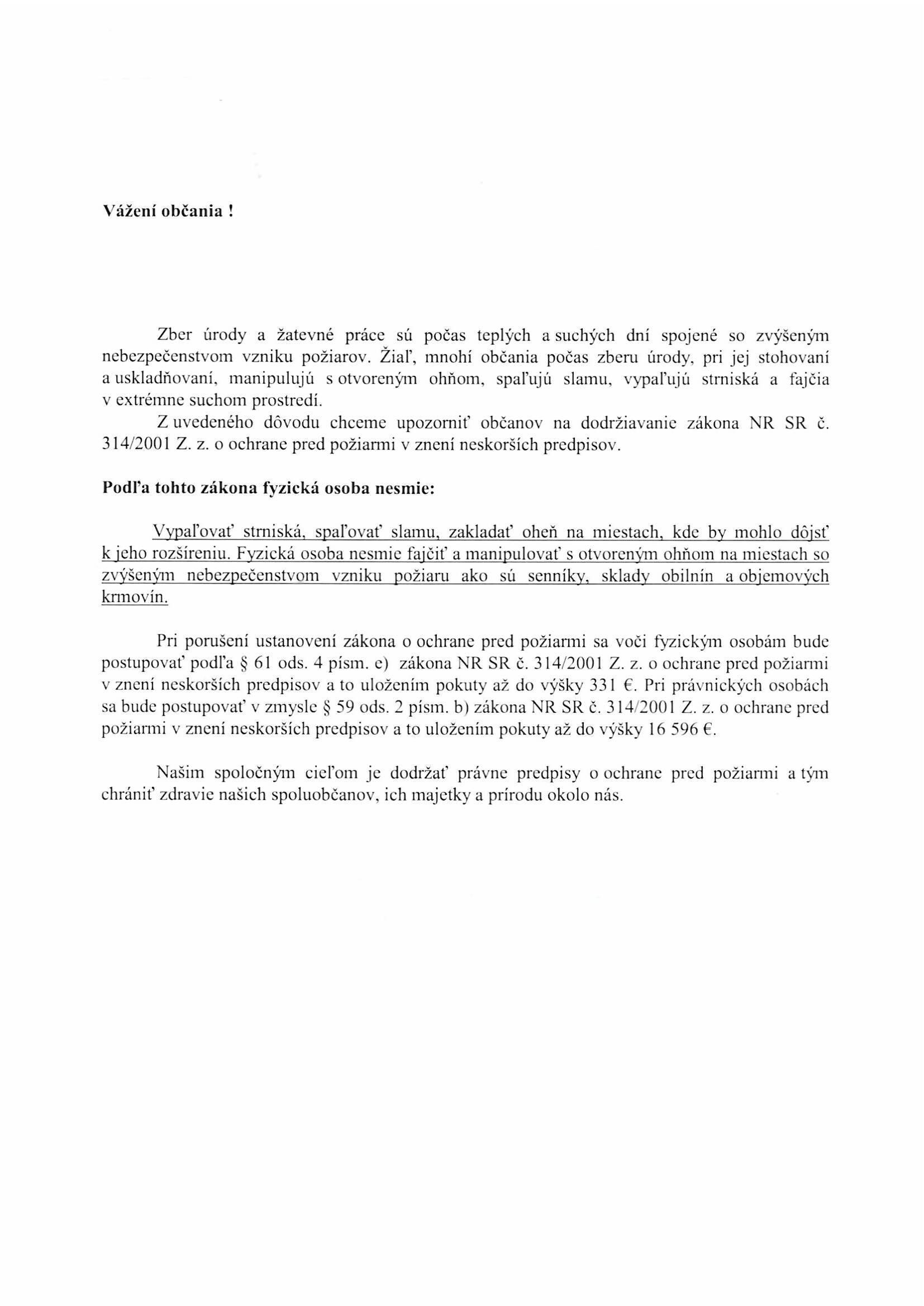 Usmernenie o preventívnych opatreniach - Žatevné práce – zber obilnín, ich pozberová úprava a skladovanie objemových krmovín a slamy (Okresné riaditeľstvo Hasičského a záchranného zboru vo Veľkom Krtíši so sídlom v Modrom Kameni)
