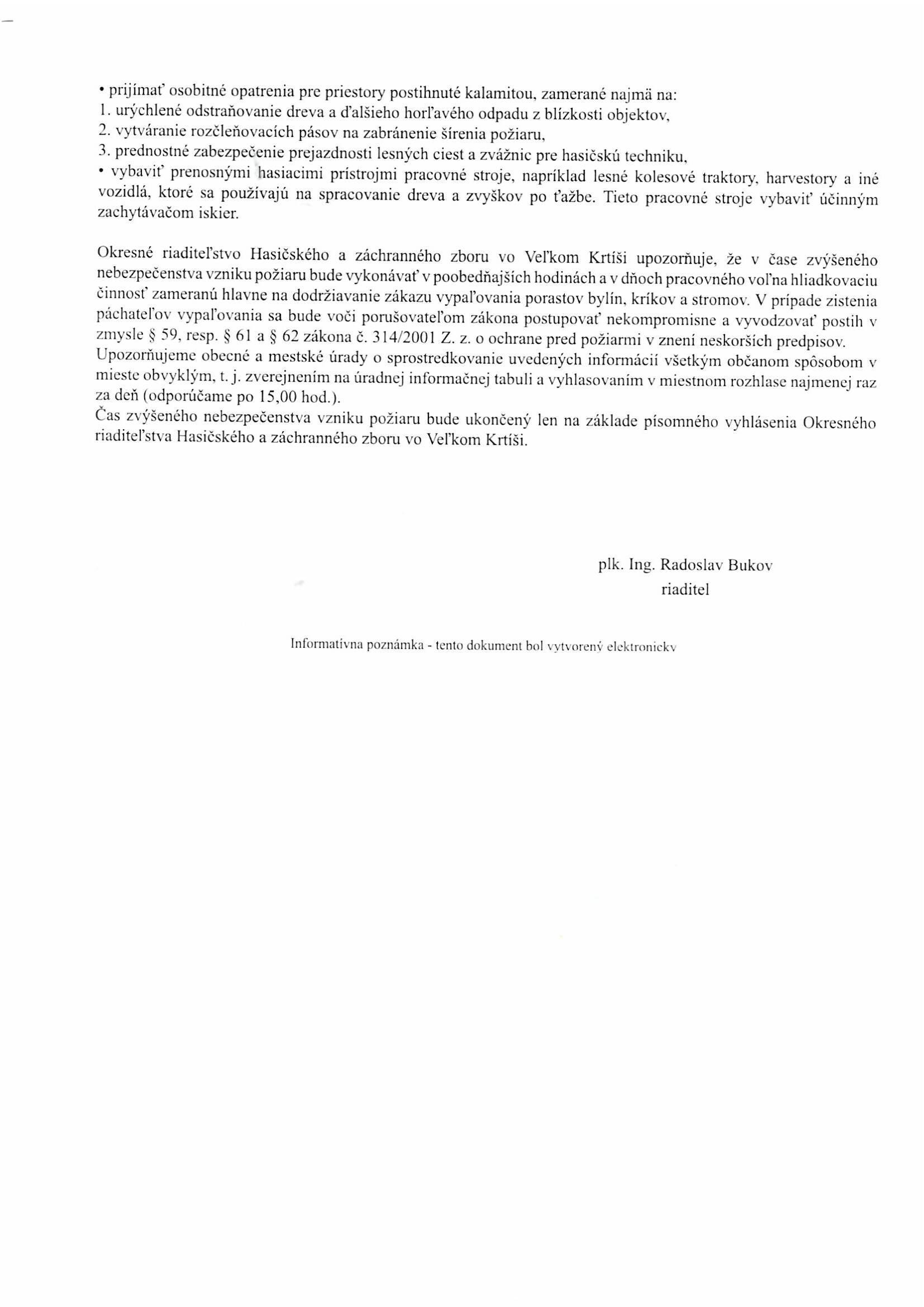 Vyhlásenie času zvýšeného nebezpečenstva vzniku požiaru