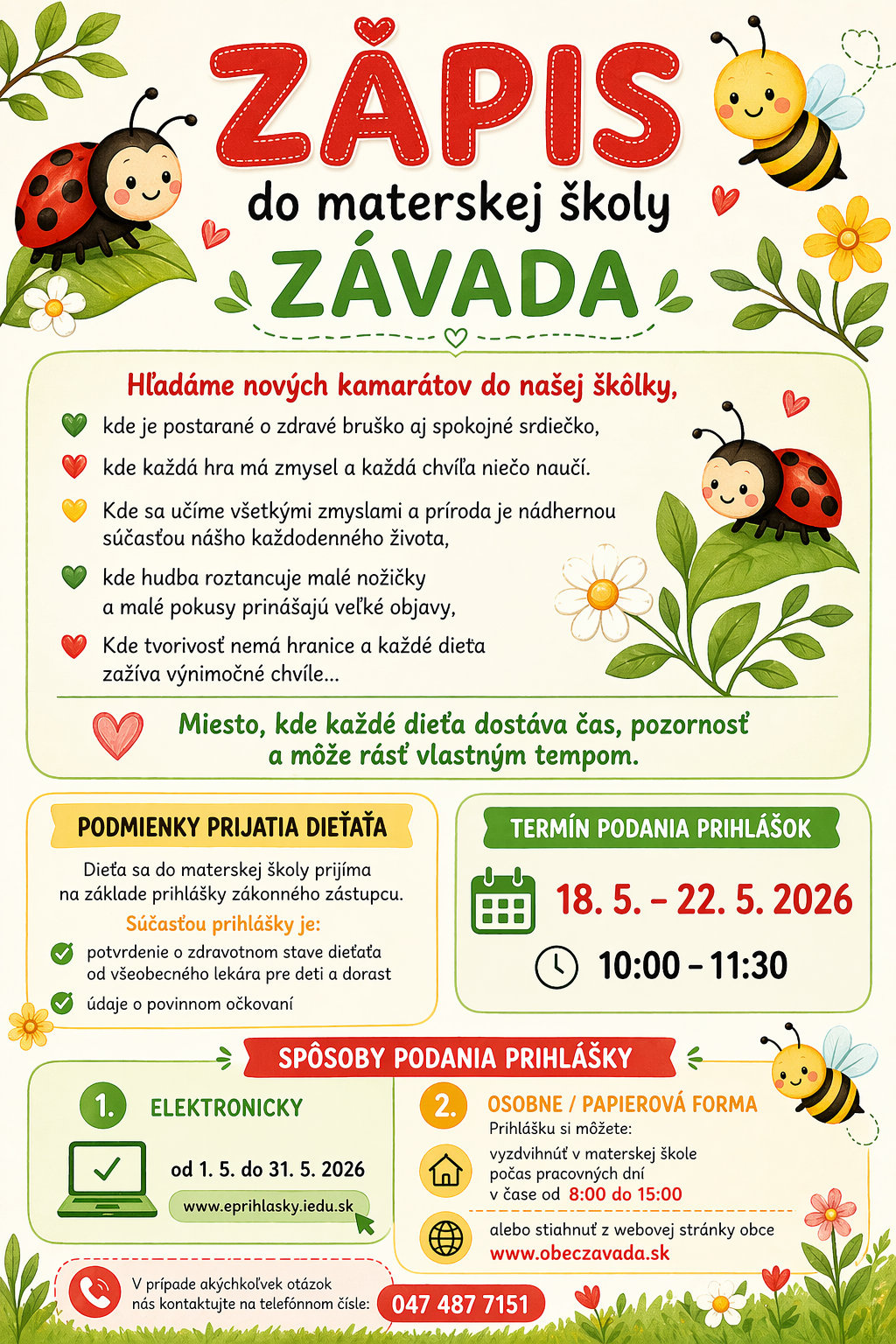 Zápis detí do MŠ Závada